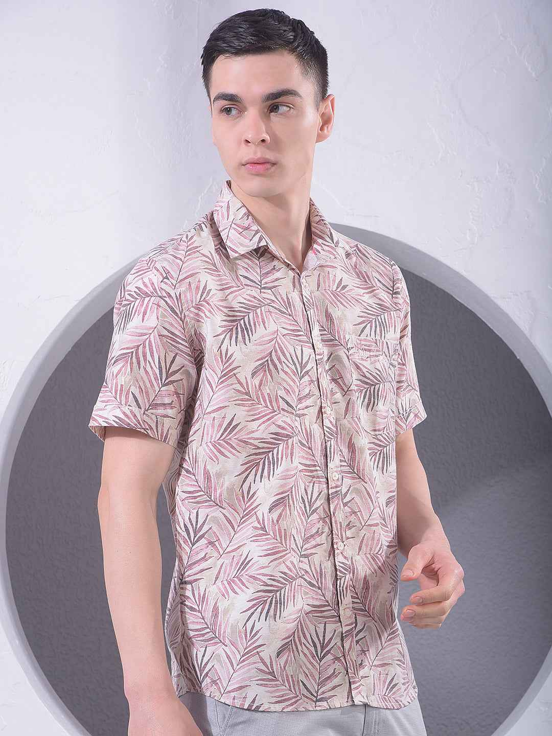 Purple Floral Print Linen Shirt