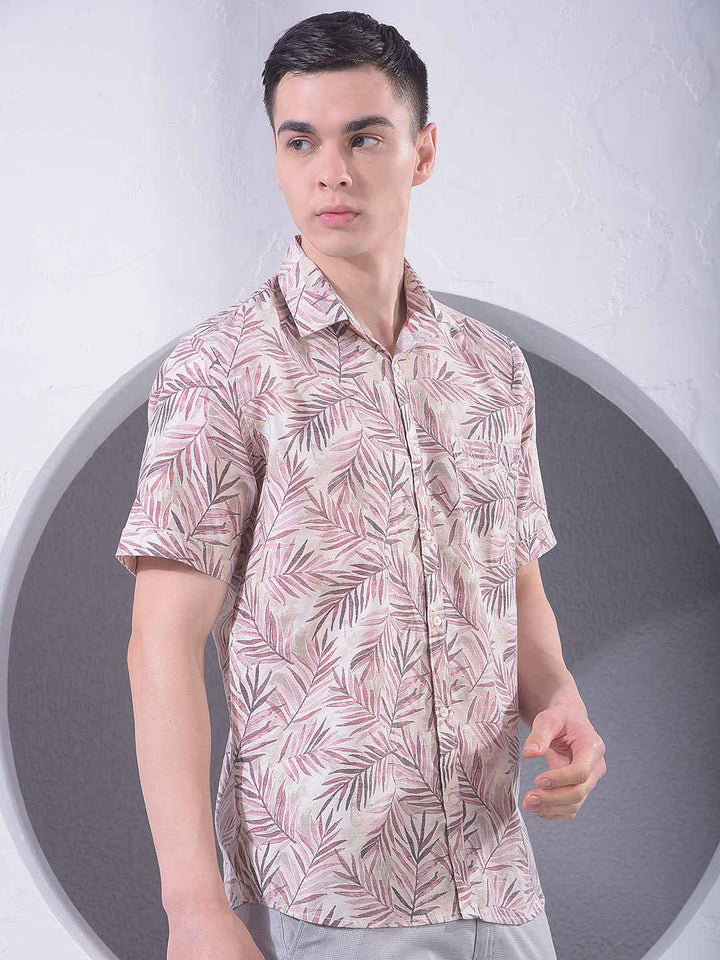 Purple Floral Print Linen Shirt