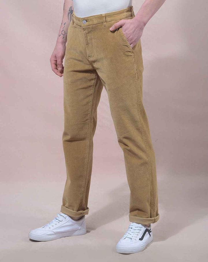 Khaki Straight Corduroy Trousers