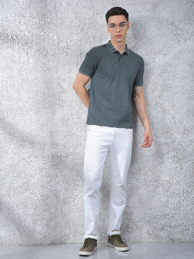 Green Printed Polo-Neck T-Shirt