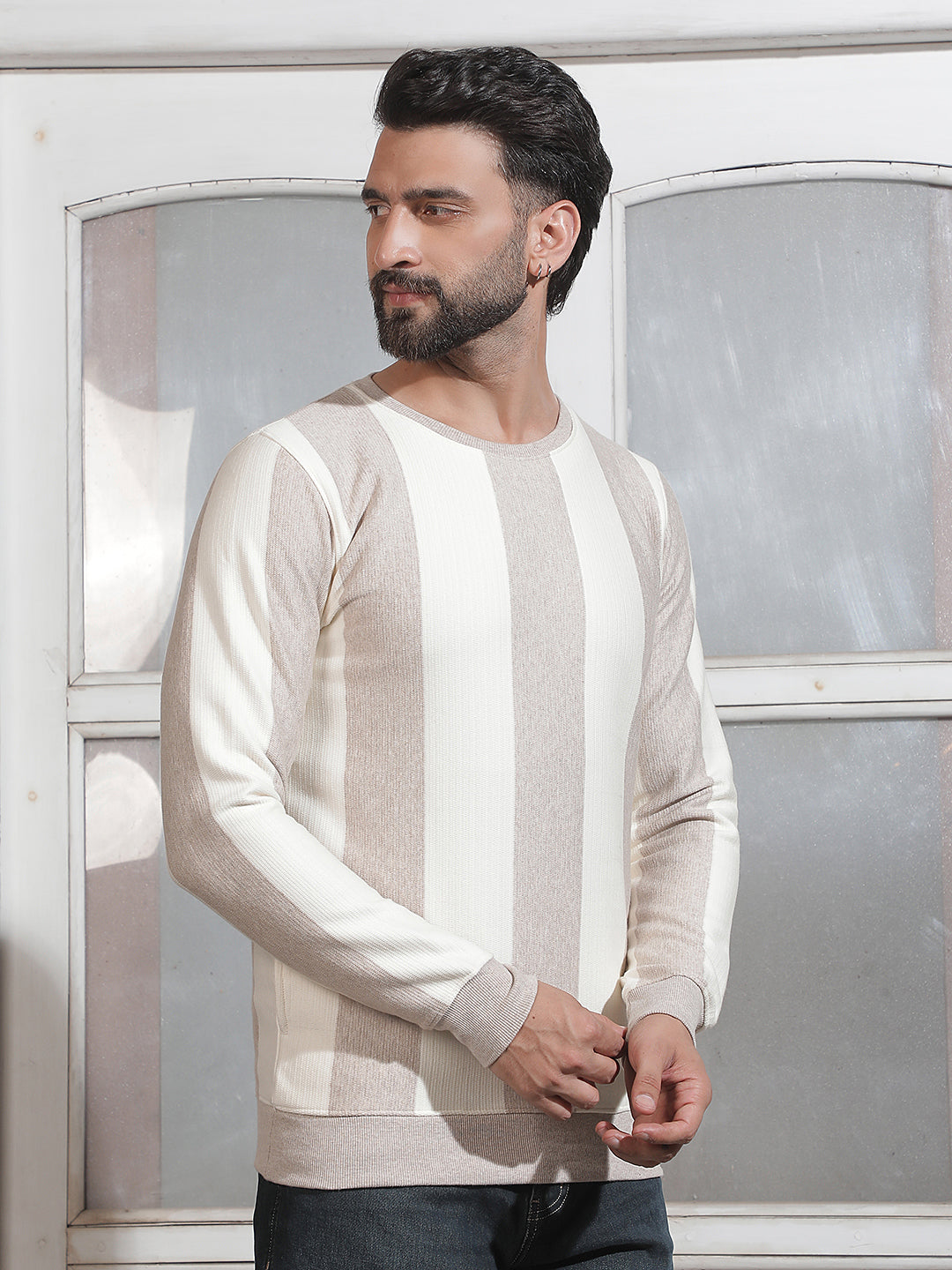 Brown Vertical Striped Sweatshirt