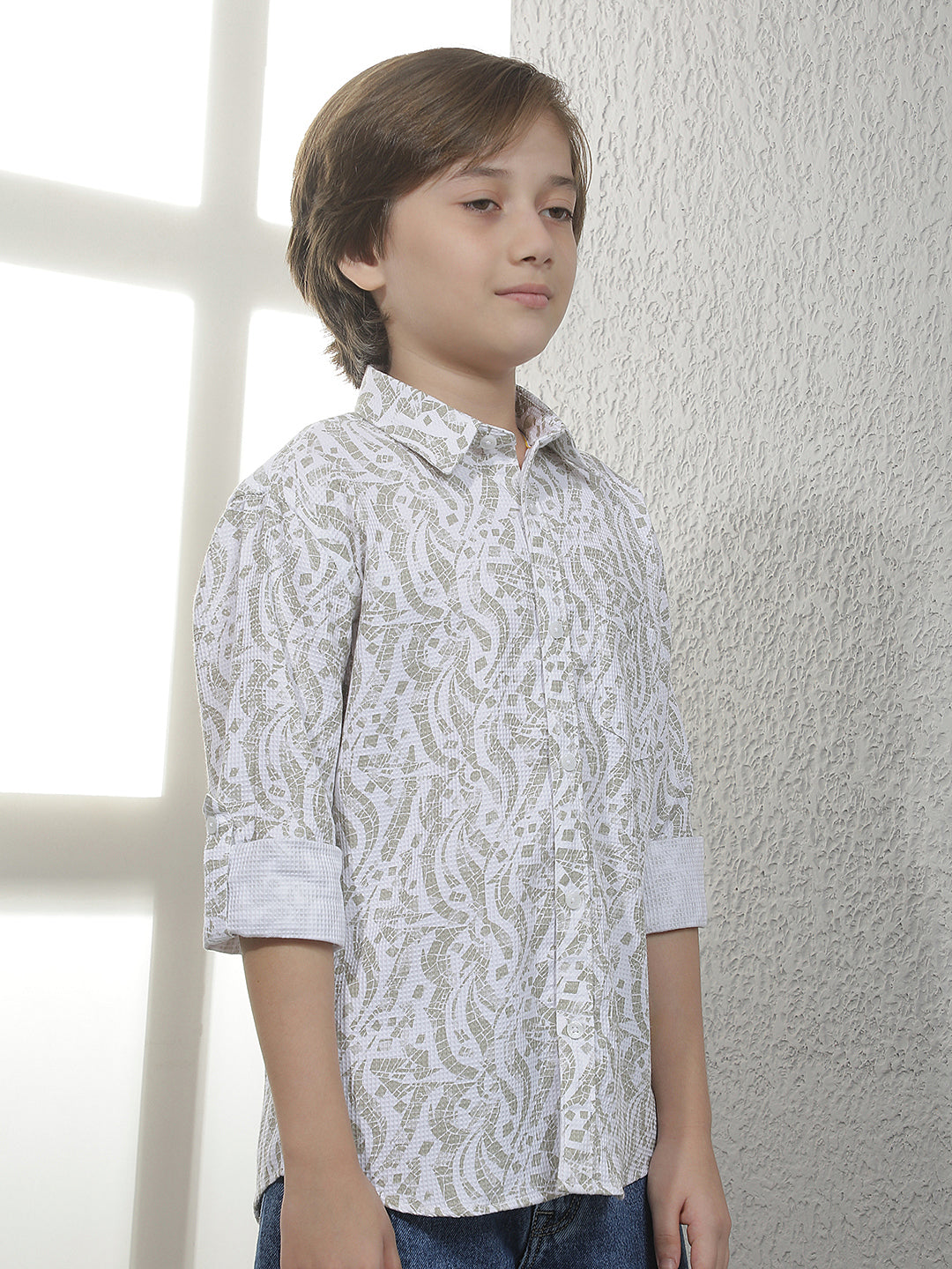 Olive Graphic Print 100% Cotton Shirt