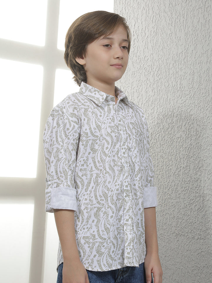 Olive Graphic Print 100% Cotton Shirt