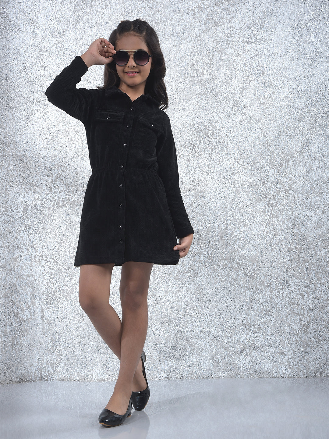 Relaxed Fit Black Corduroy Dress