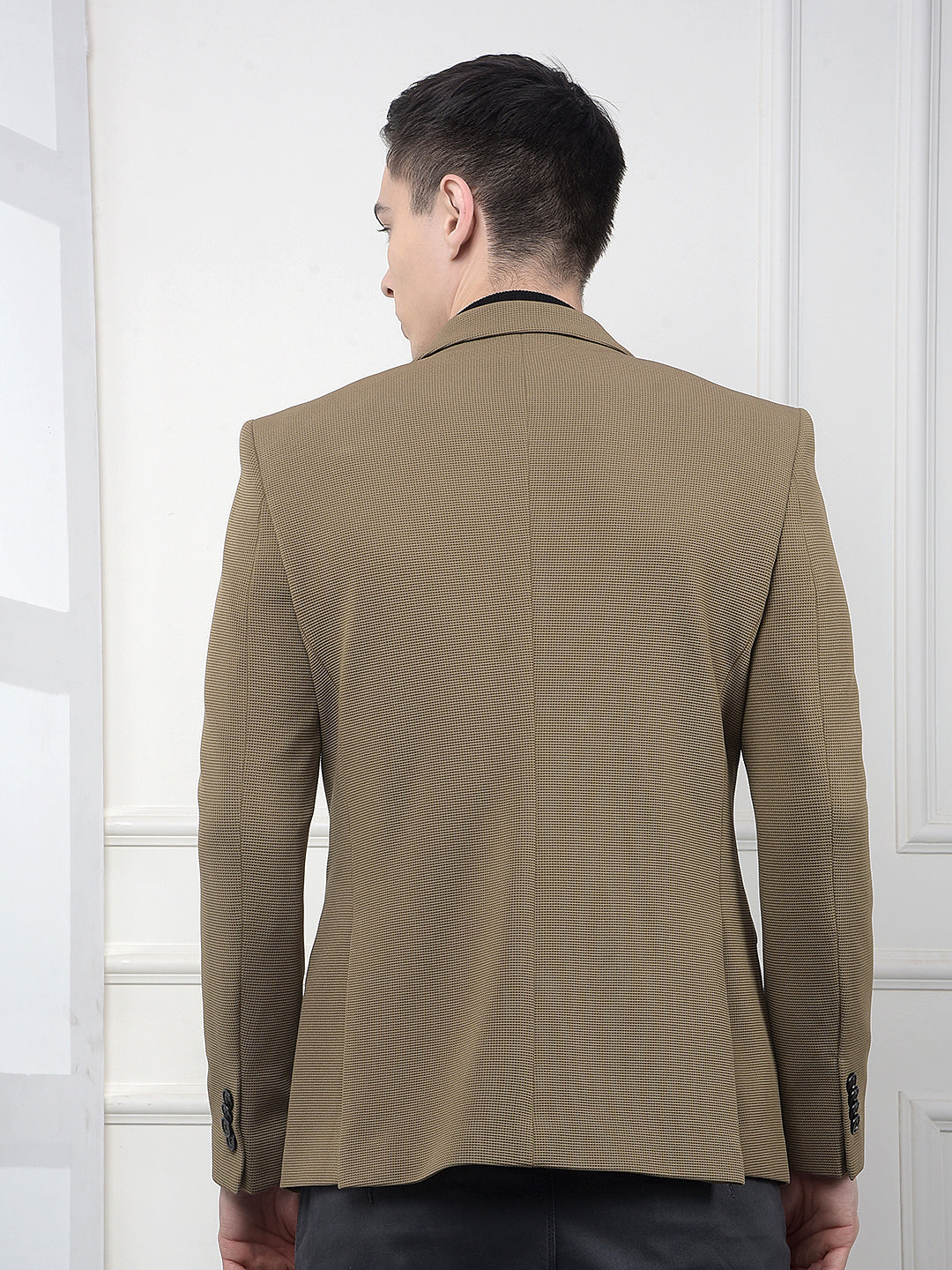 Brown Printed Notched Lapel Single Breasted Blazer