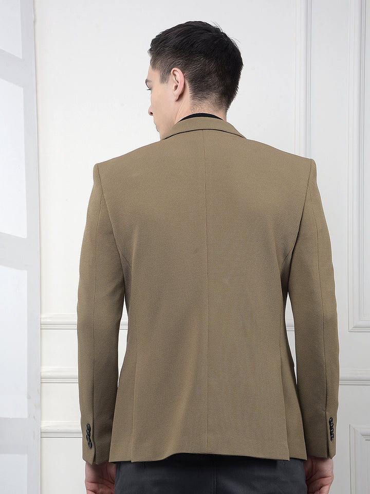 Brown Printed Notched Lapel Single Breasted Blazer