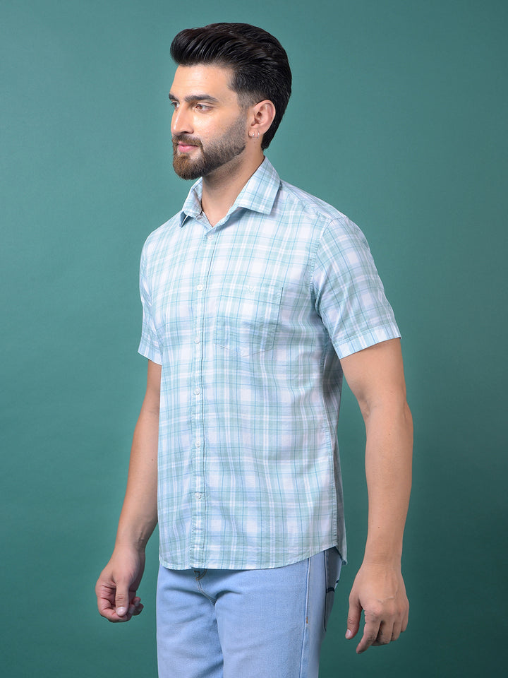 Blue Checked 100% Cotton Shirt-Men Shirts-Crimsoune Club