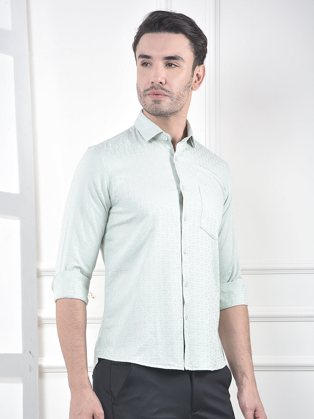 Green Jacquard 100% Cotton Shirt