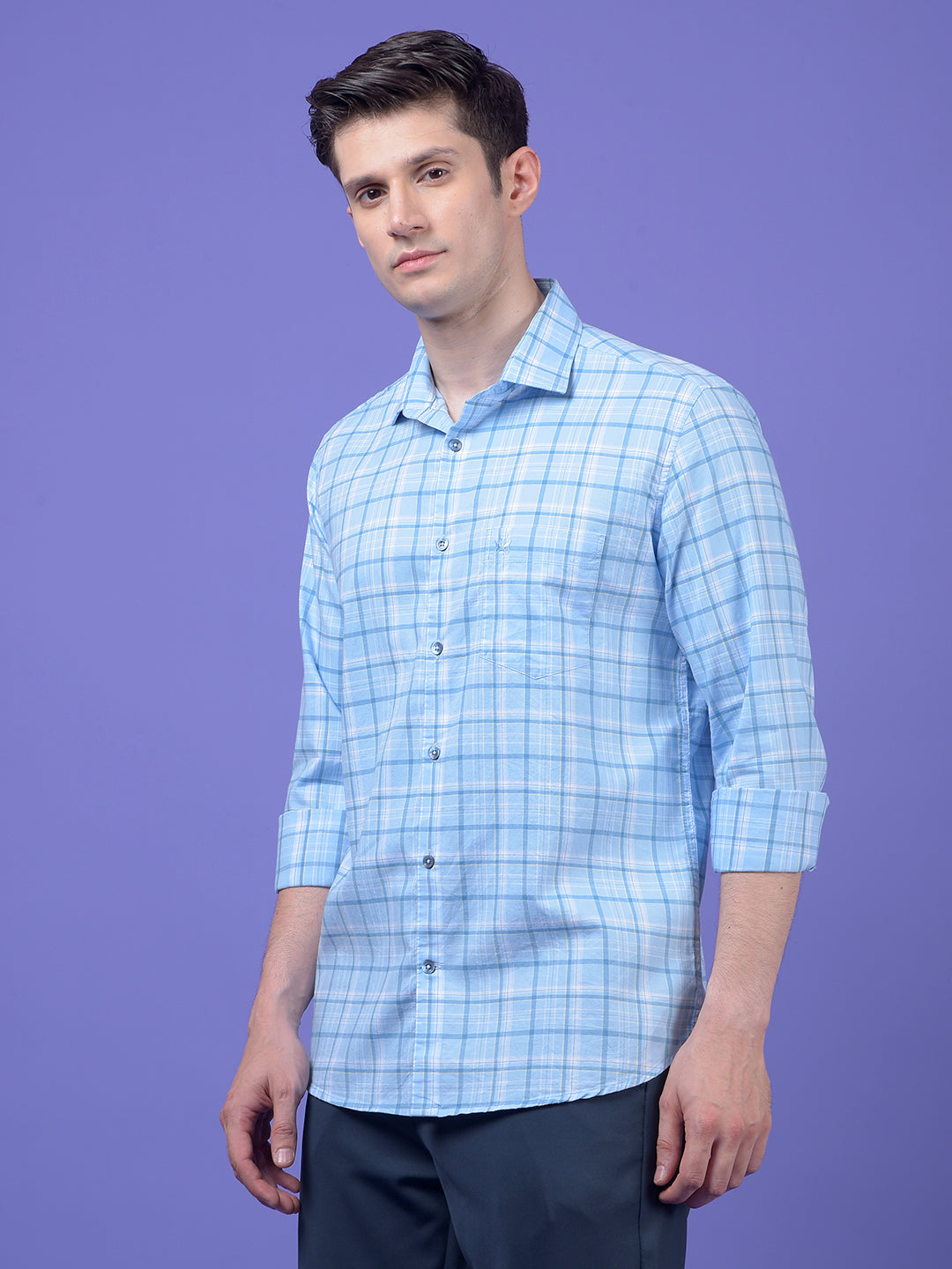 Blue Checked 100% Cotton Shirt