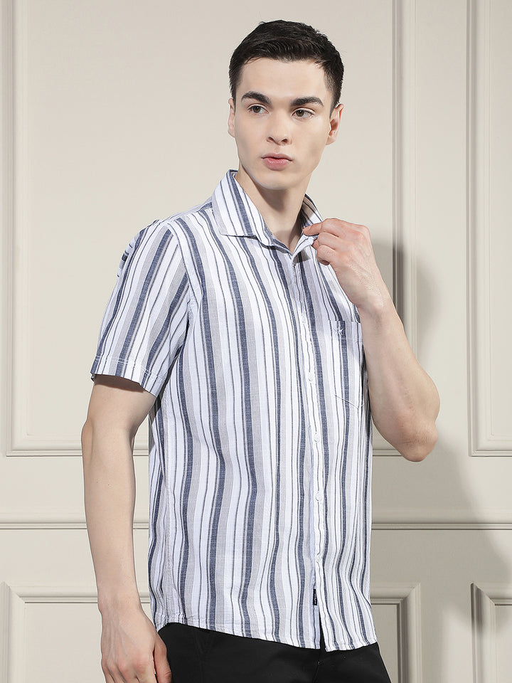 White Vertical Striped 100% Cotton Shirt