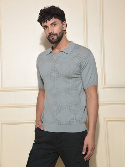 Green Jacquard Polo Neck T-Shirt