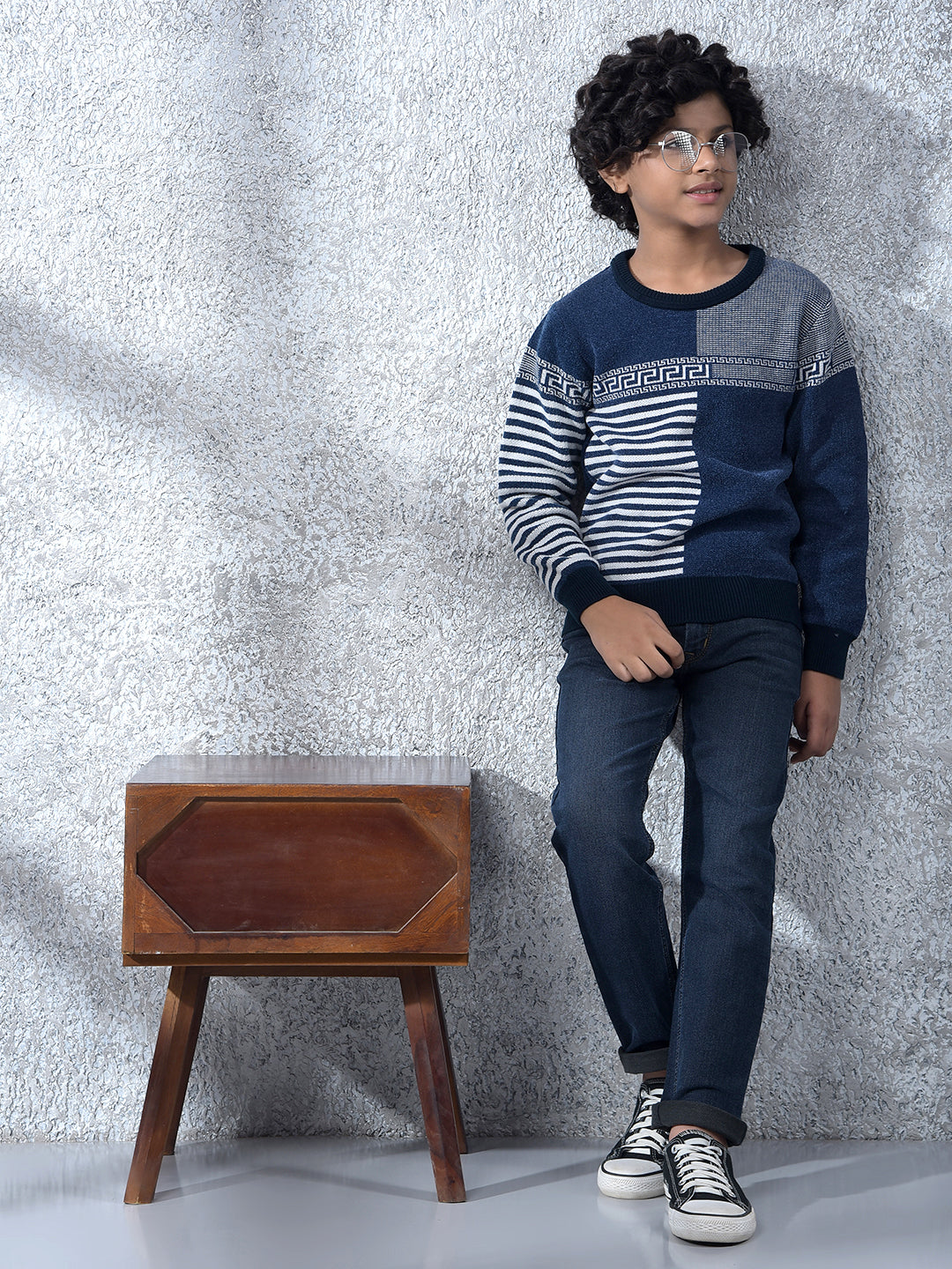 Navy Blue Jacquard Sweater