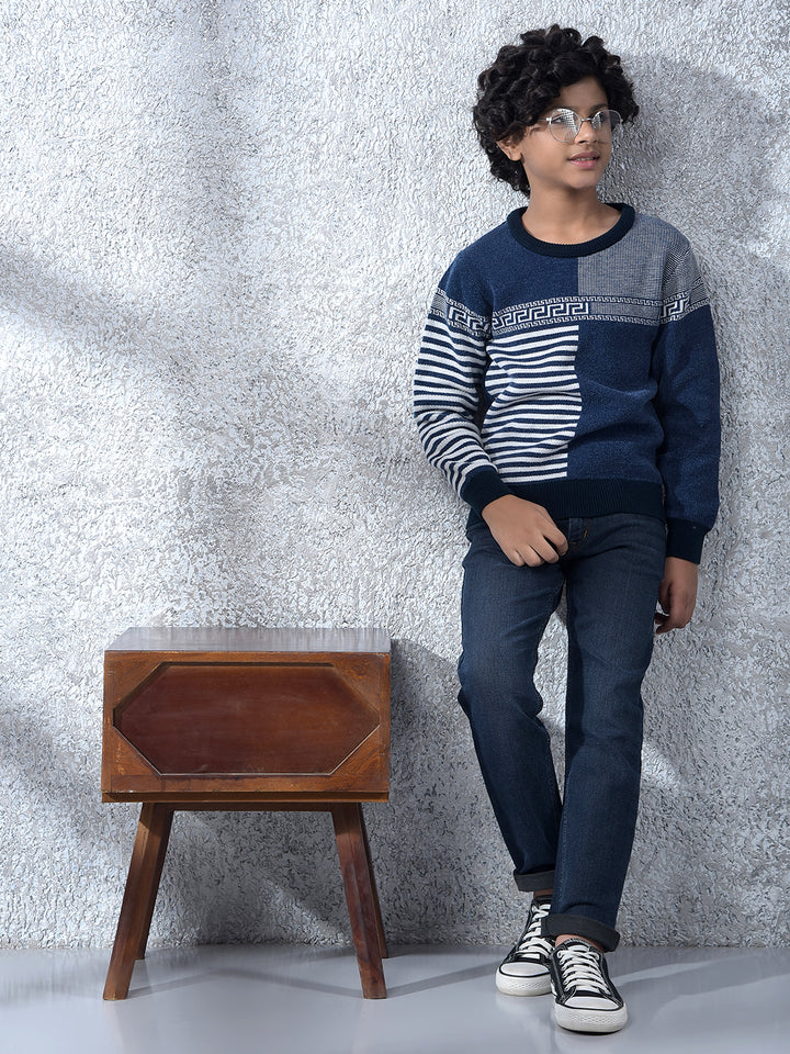 Navy Blue Jacquard Sweater