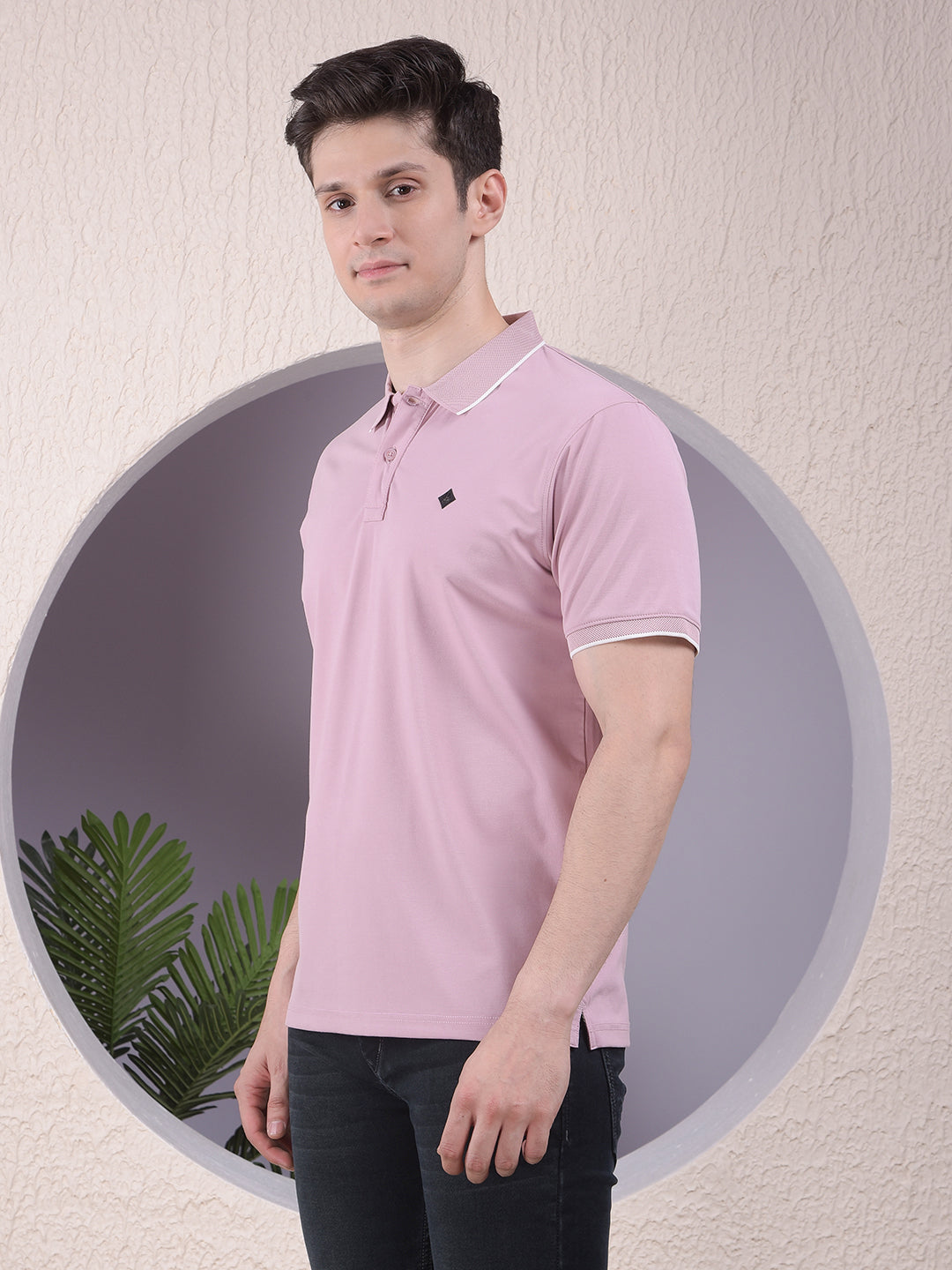 Peach Polo-Neck T-Shirt