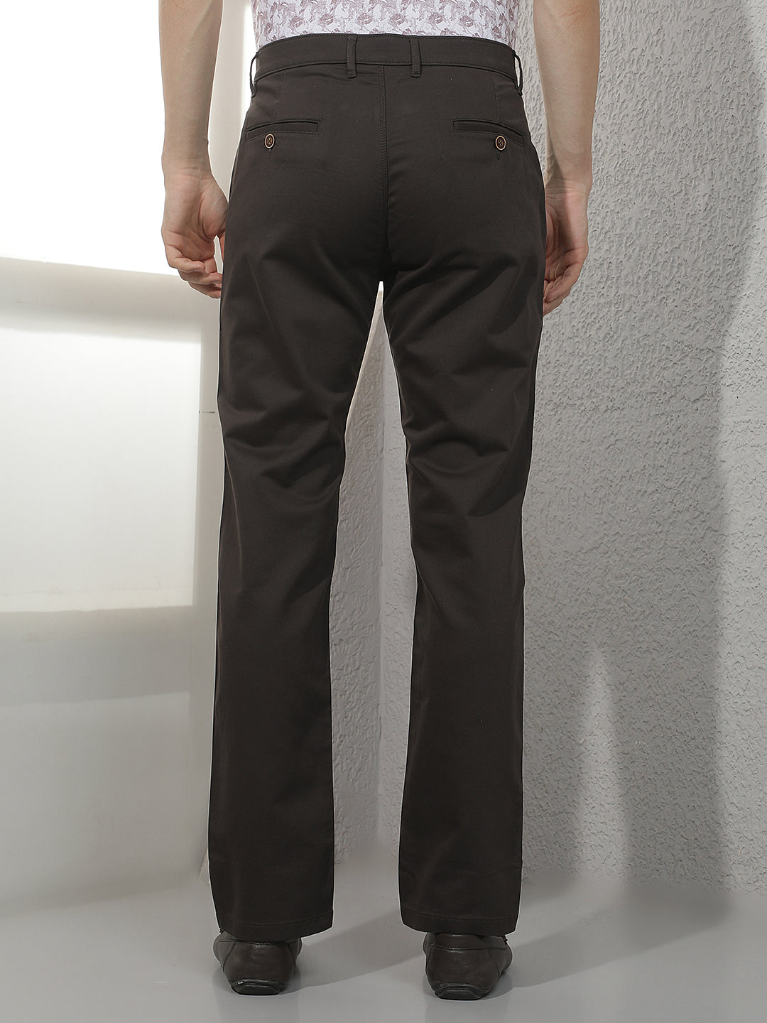 Modern Chestnut Brown Straight Trousers