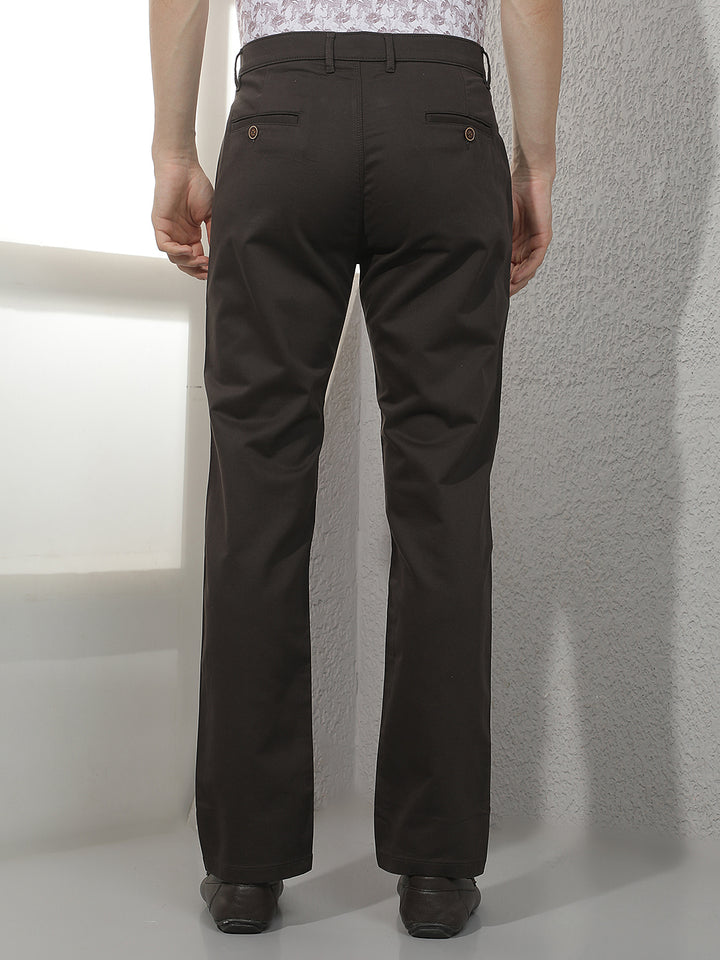 Modern Chestnut Brown Straight Trousers