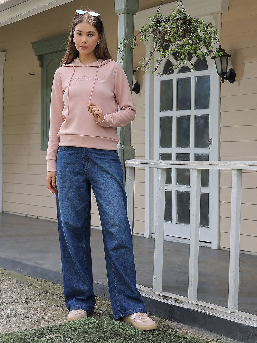 Blue 100% Cotton Wide Leg Jeans