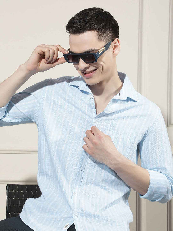 Blue Vertical Stripes 100% Cotton Shirt