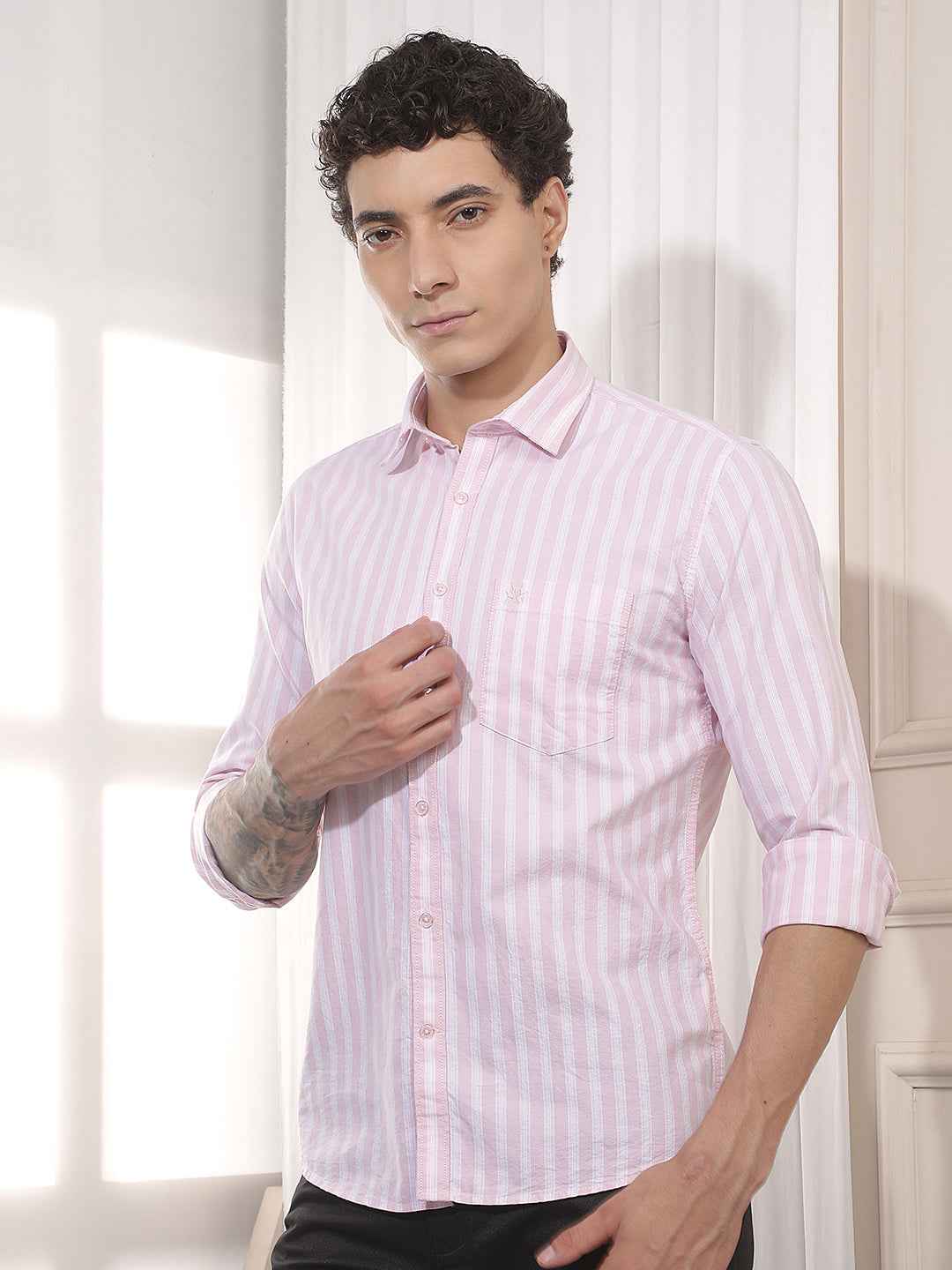 Pink Vertical Striped 100% Cotton Shirt