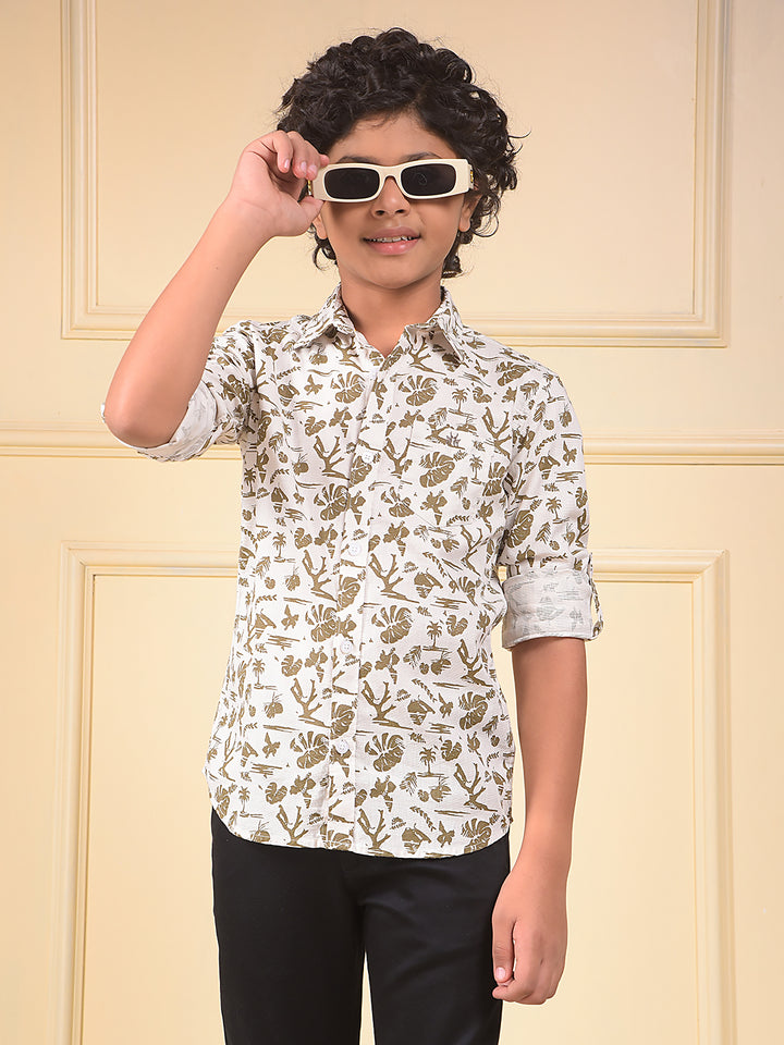 White Floral Print 100% Cotton Shirt