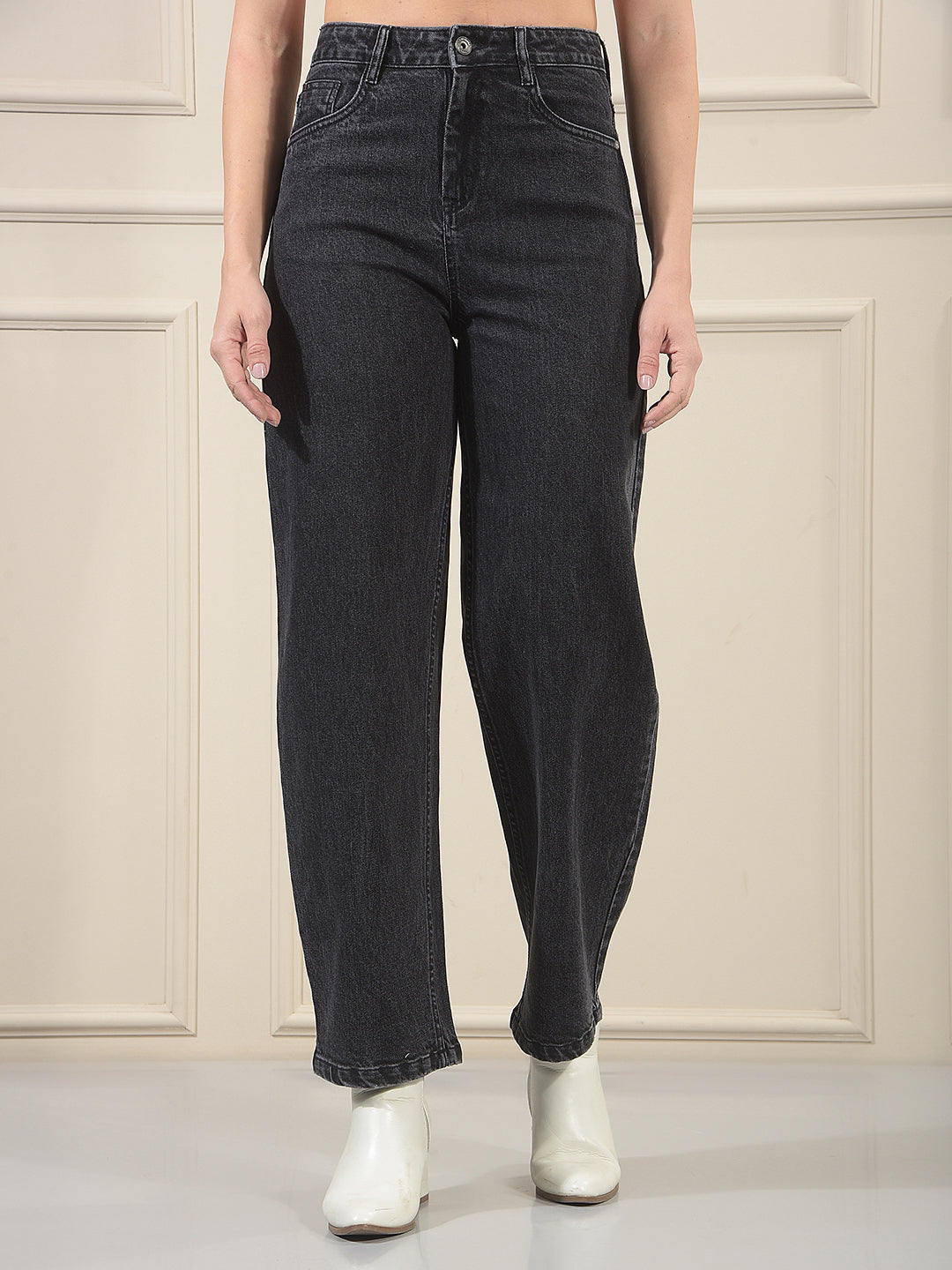 Black 100% cotton Barrel Jeans
