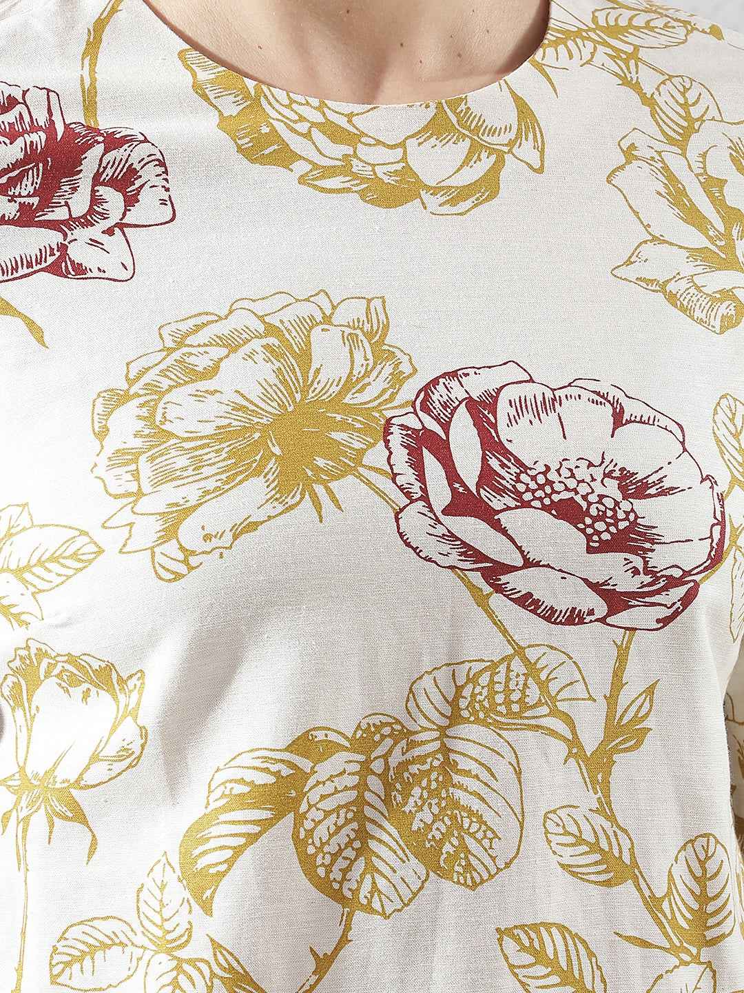 Linen Yellow Floral Print Top