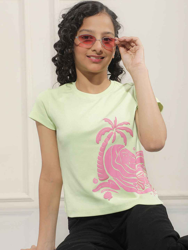 Green Graphic Print Crop T-Shirt