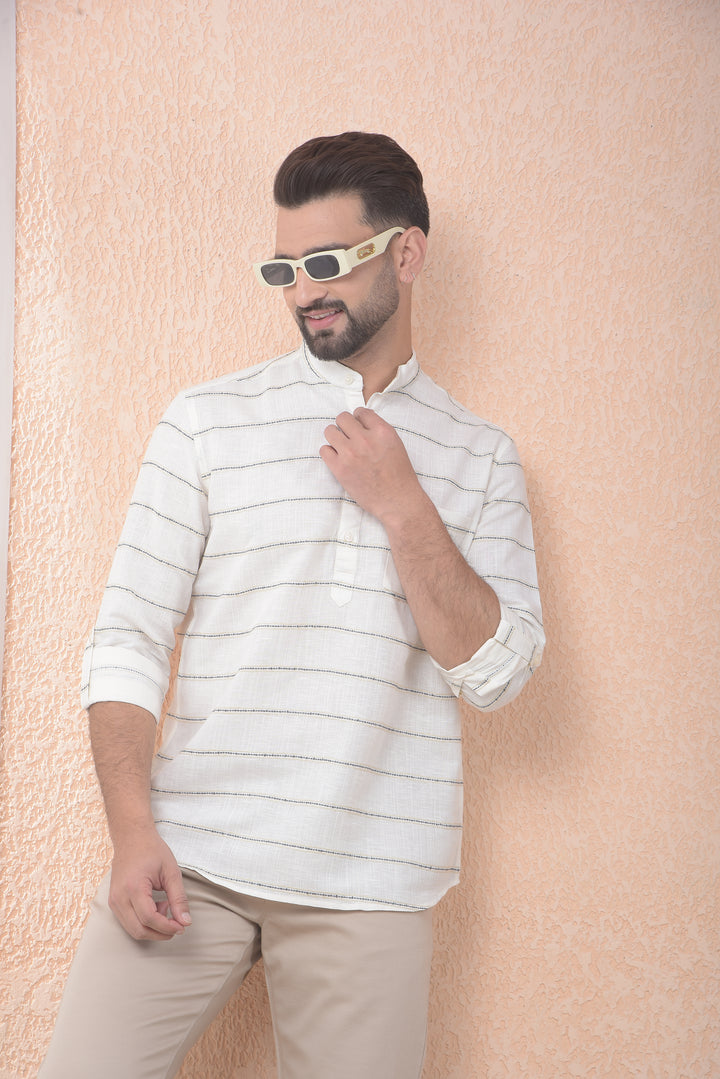 White Subtle Stripe Kurta