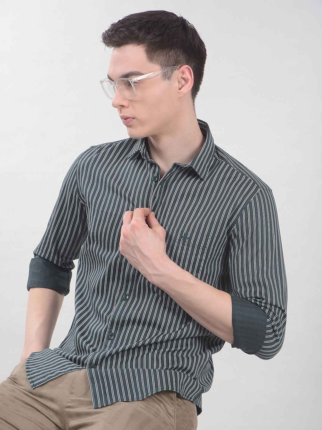 Green Vertical Stripes Shirt