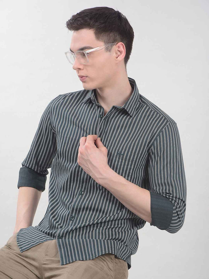 Green Vertical Stripes Shirt