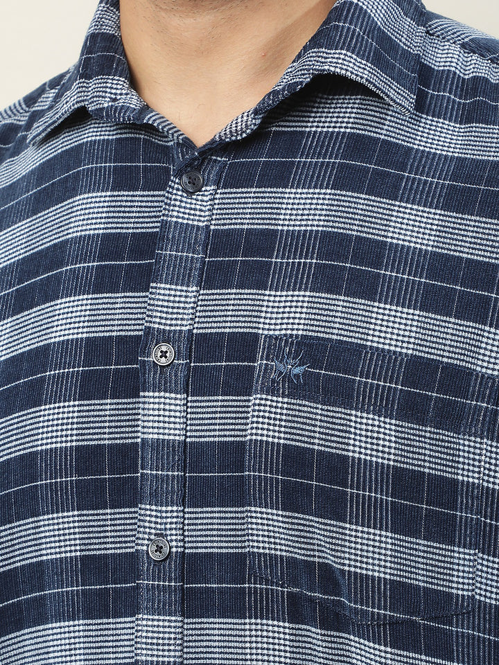 Blue Checked 100% Cotton Corduroy Shirt