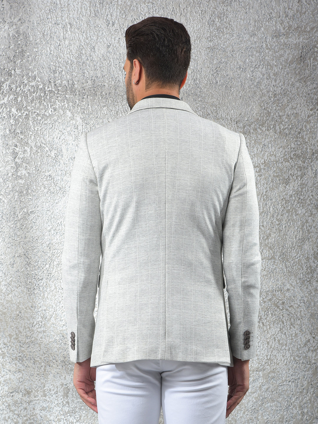 Grey Checked Notched Lapel Single-Breasted Blazer