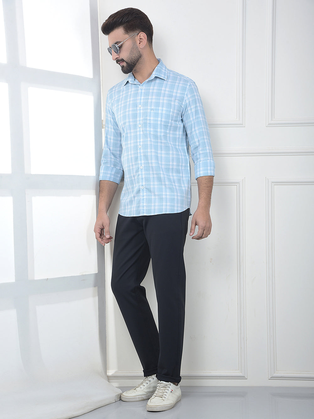 Blue Checked 100% Cotton Shirt