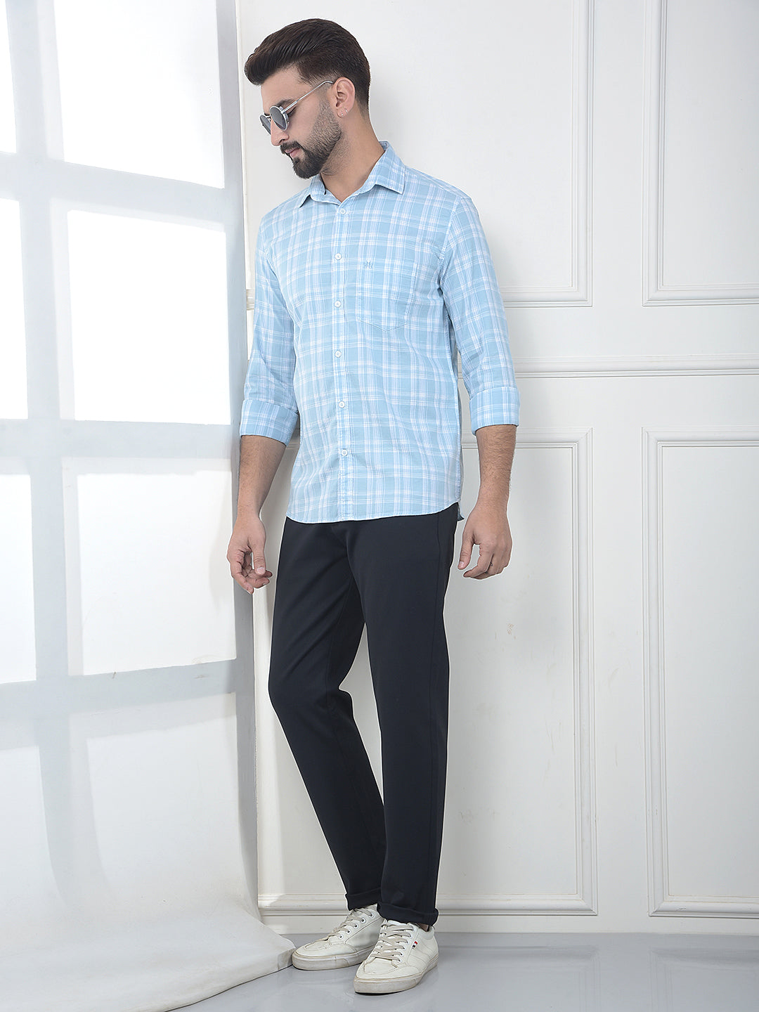 Blue Checked 100% Cotton Shirt