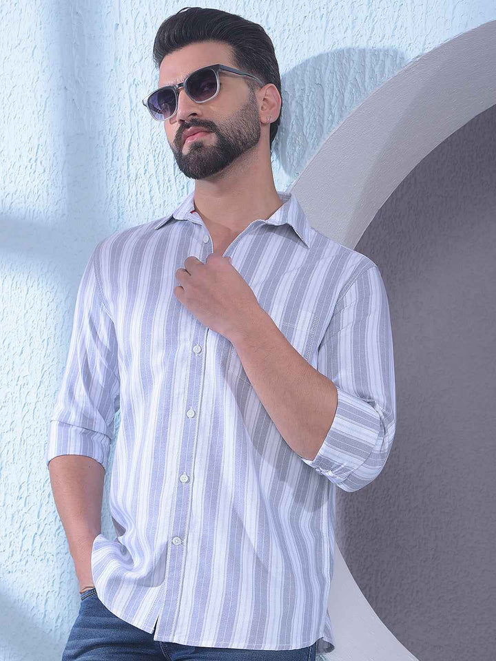 Grey 100% Cotton Vertical Stripes Shirt