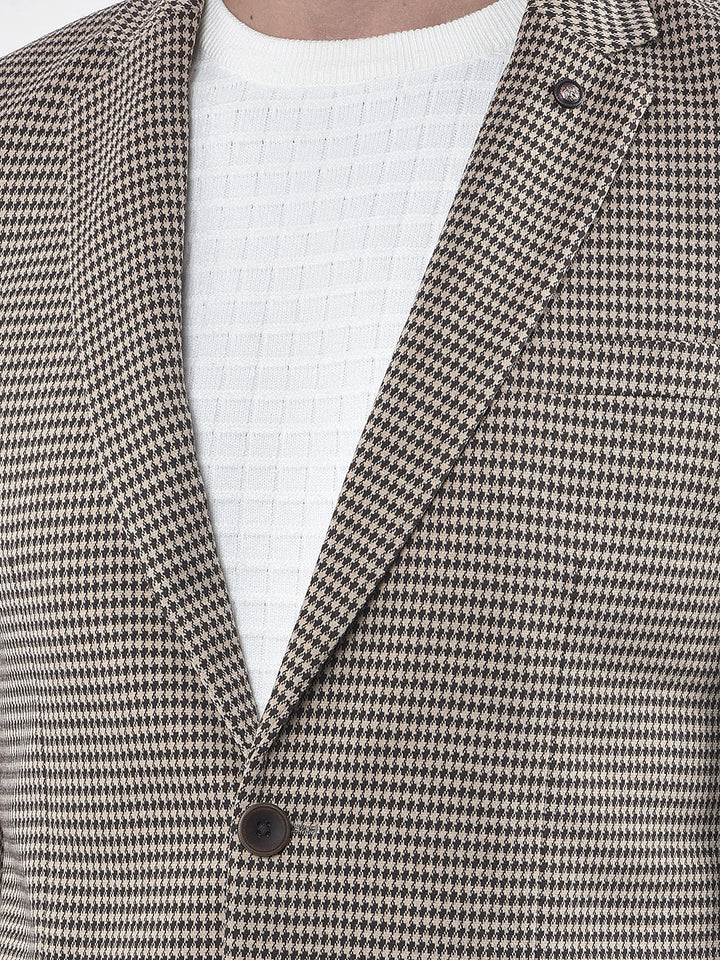 Brown Jacquard Single-Breasted Blazer