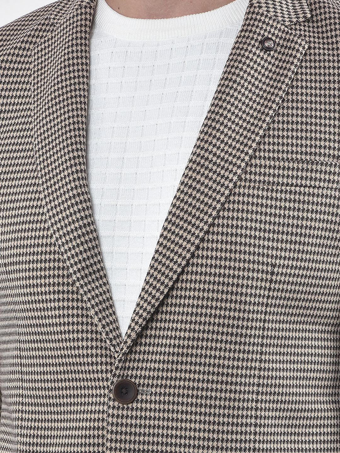 Brown Jacquard Single-Breasted Blazer