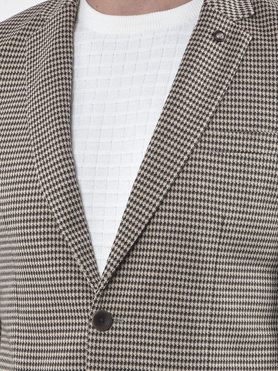 Brown Jacquard Single-Breasted Blazer