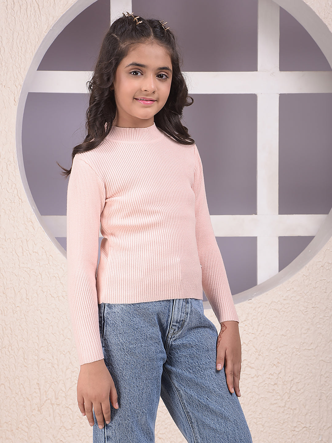 Peach Vertical Stripes Sweater