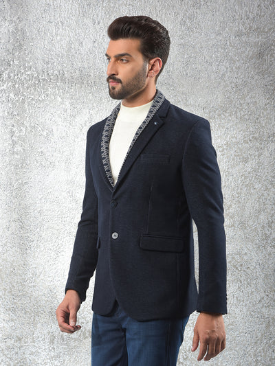 Navy Blue Notched Lapel Single-Breasted Blazer