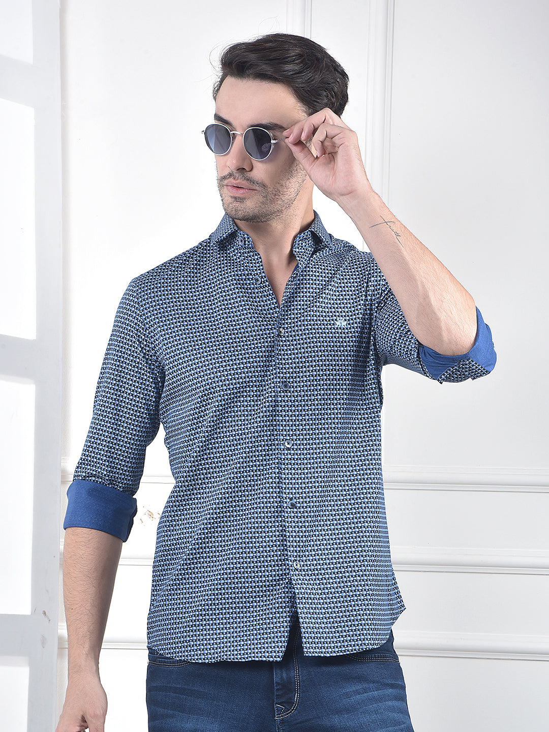 Blue Printed 100% Cotton Shirt