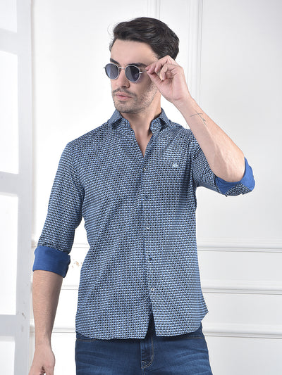 Blue Printed 100% Cotton Shirt