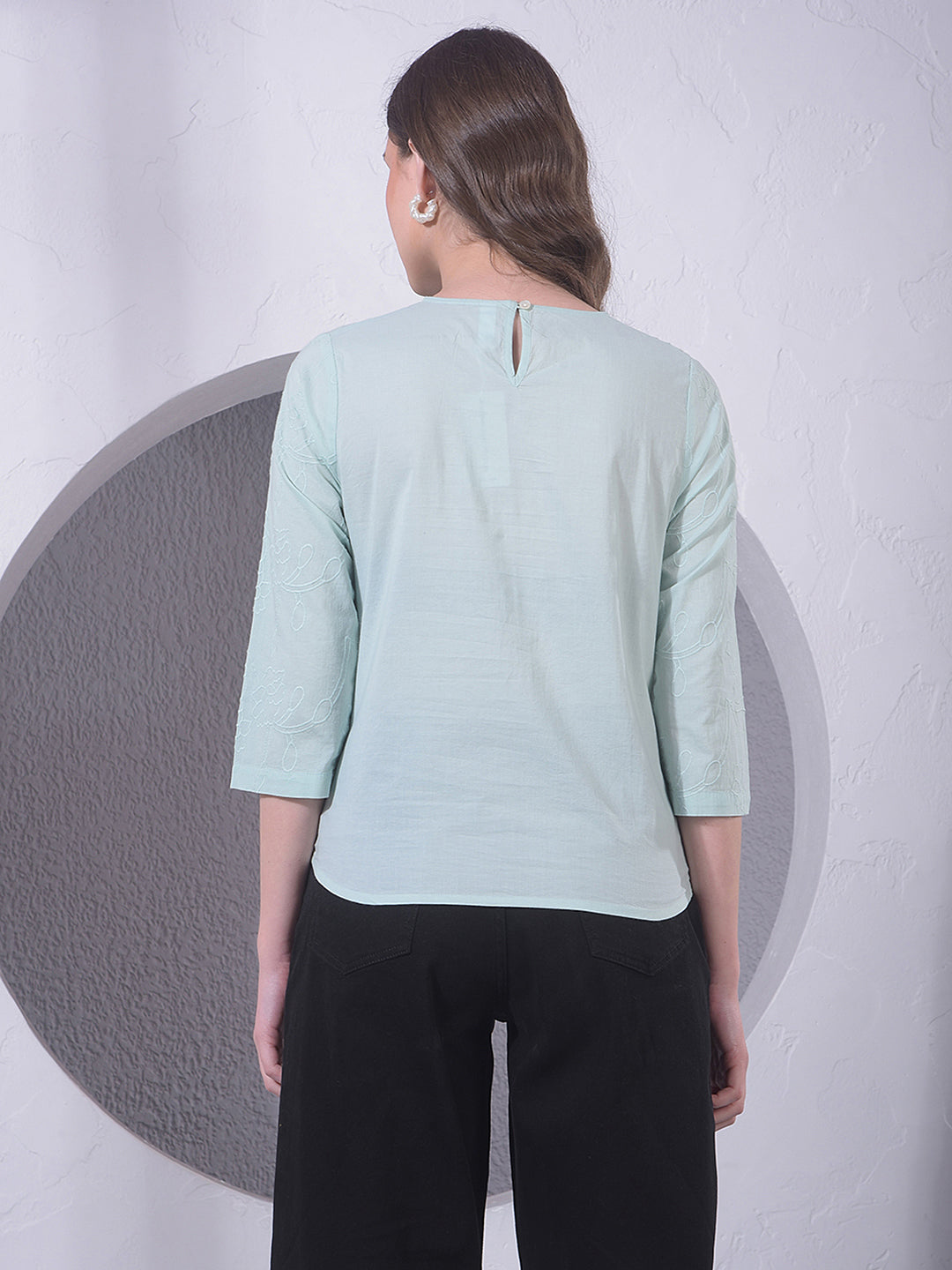 Green Embroidered 100% Cotton Top