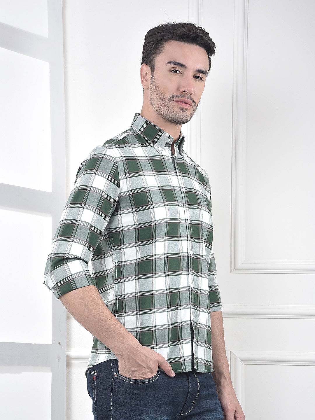 Green Checked 100% Cotton Shirt