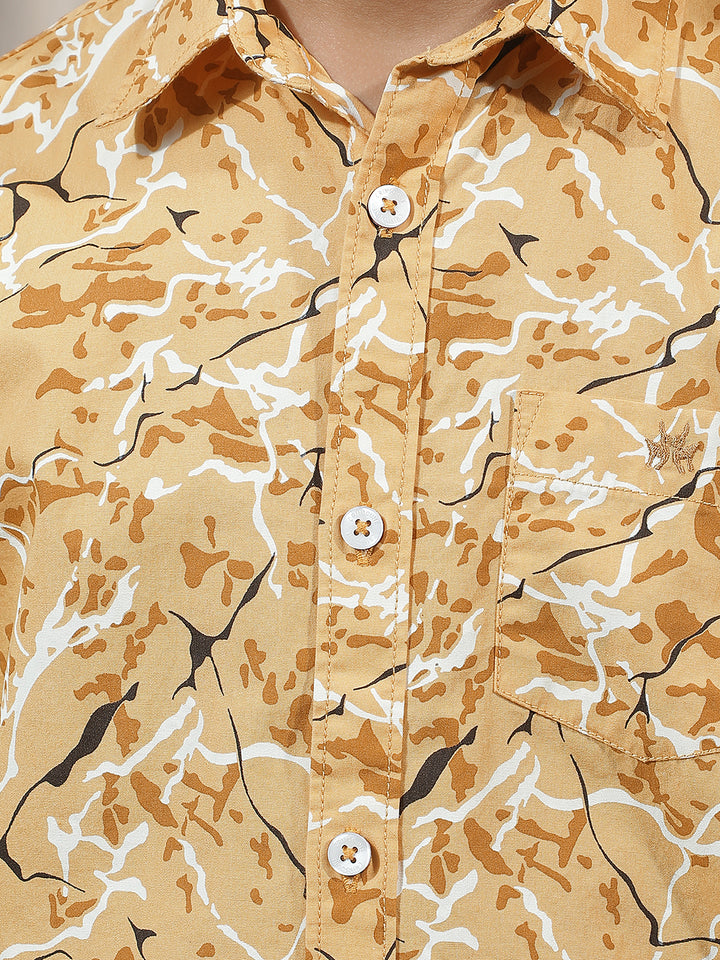 Yellow 100% Cotton Camouflage Print Shirt