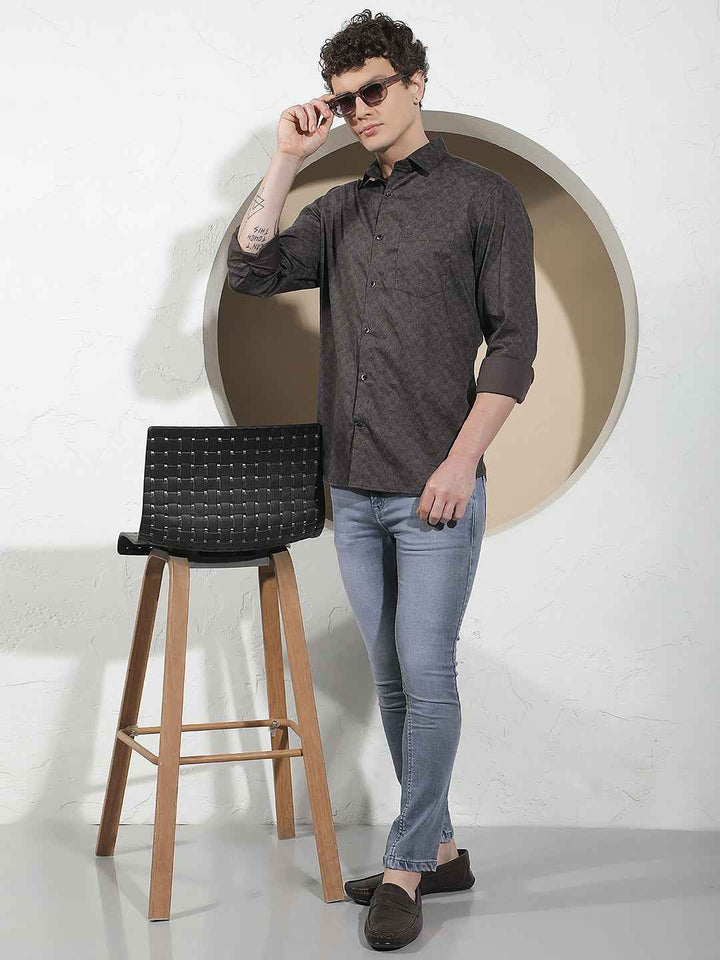 Smart Brown Printed Shirt