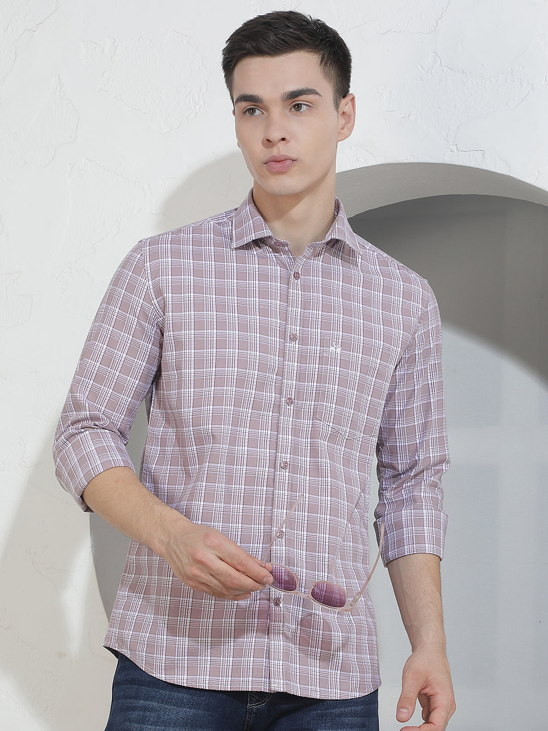 Purple Checked 100% Cotton Shirt