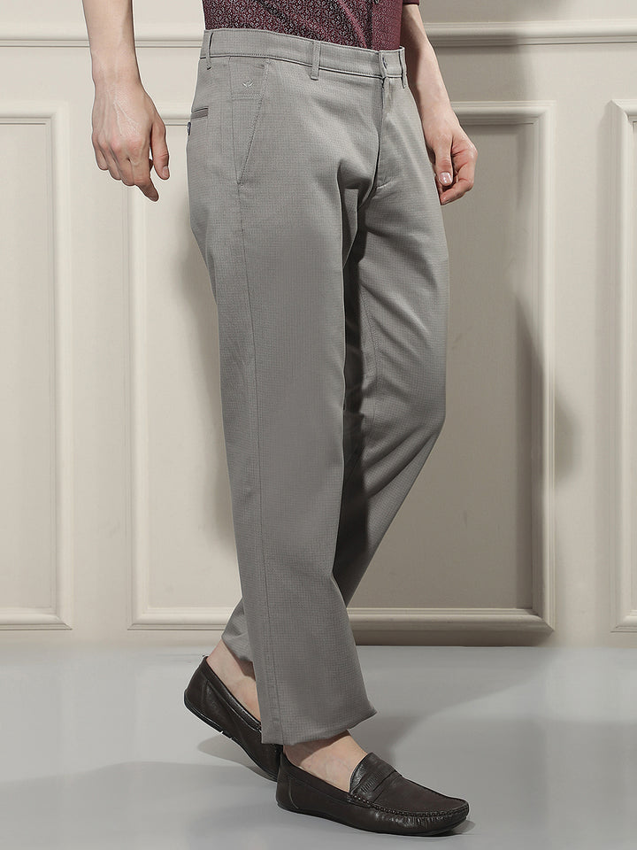 Grey Micro Textured Print Trousers