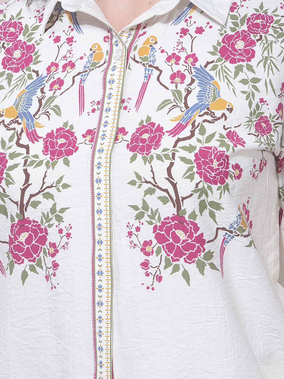 Off White Floral Print Shirt