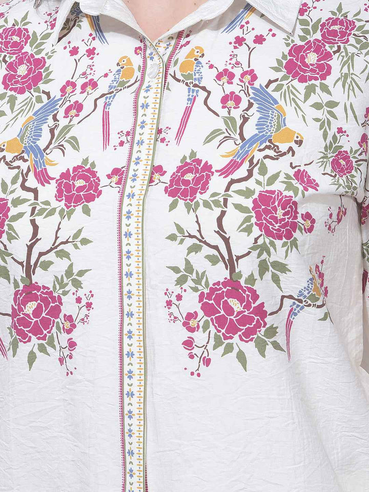 Off White Floral Print Shirt
